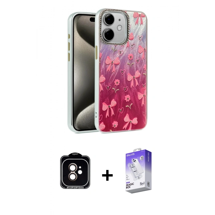 MARSİLYAN™- iPhone 11 Kılıf Zirve Modern Prime - Siyah Bilvis 5in1 3D Magic Cam Ekran Koruyucu + Turuncu PVD Metal Kamera Lens