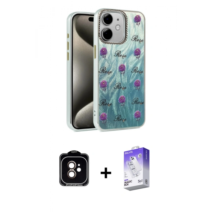 MARSİLYAN™- iPhone 11 Kılıf Zirve Modern Prime - Siyah Bilvis 5in1 3D Magic Cam Ekran Koruyucu + Turuncu PVD Metal Kamera Lens