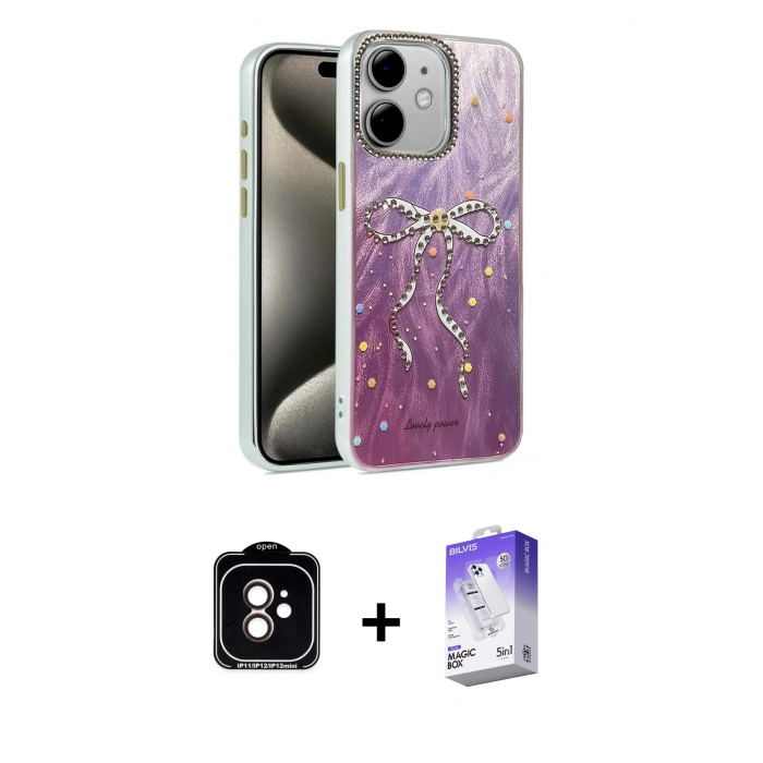 MARSİLYAN™- iPhone 11 Kılıf Zirve Modern Prime - Siyah Bilvis 5in1 3D Magic Cam Ekran Koruyucu + Turuncu PVD Metal Kamera Lens
