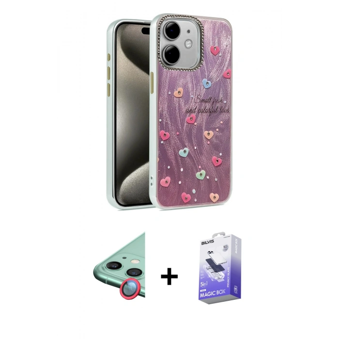 MARSİLYAN™- iPhone 11 Kılıf Zirve Modern Prime - Siyah Bilvis 5in1 5D Magic Hayalet Cam Ekran Koruyucu + Raze Metal Kamera Lens - KI