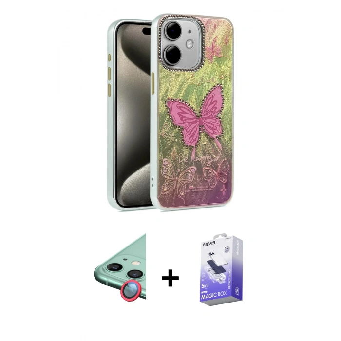 MARSİLYAN™- iPhone 11 Kılıf Zirve Modern Prime - Siyah Bilvis 5in1 5D Magic Hayalet Cam Ekran Koruyucu + Raze Metal Kamera Lens - KI