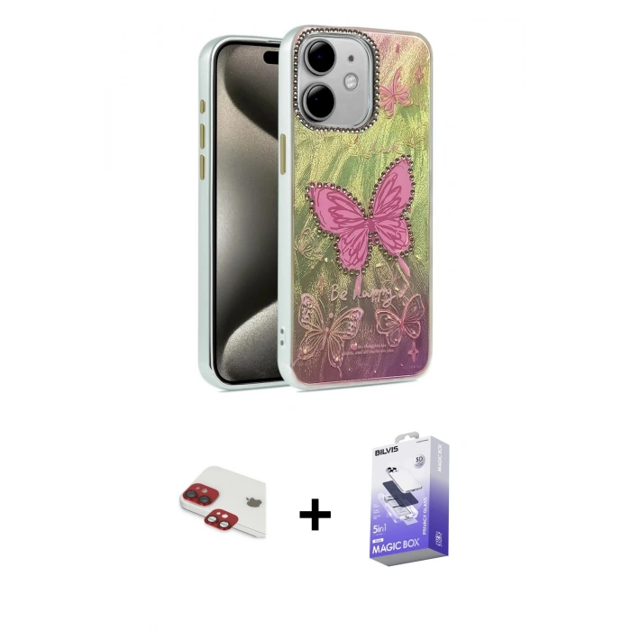 MARSİLYAN™- iPhone 11 Kılıf Zirve Modern Prime - Siyah Bilvis 5in1 5D Magic Hayalet Cam Ekran Koruyucu + Pers Alüminyum Kamera Lens - KI