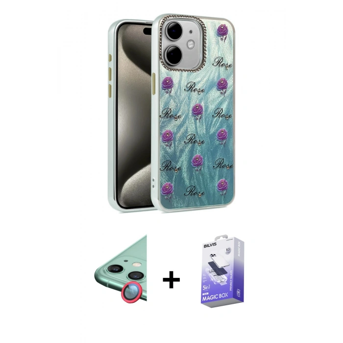 MARSİLYAN™- iPhone 11 Kılıf Zirve Modern Prime - Siyah Bilvis 5in1 5D Magic Hayalet Cam Ekran Koruyucu + Raze Metal Kamera Lens - KI