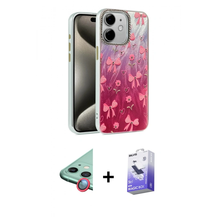 MARSİLYAN™- iPhone 11 Kılıf Zirve Modern Prime - Siyah Bilvis 5in1 5D Magic Hayalet Cam Ekran Koruyucu + Raze Metal Kamera Lens - KI