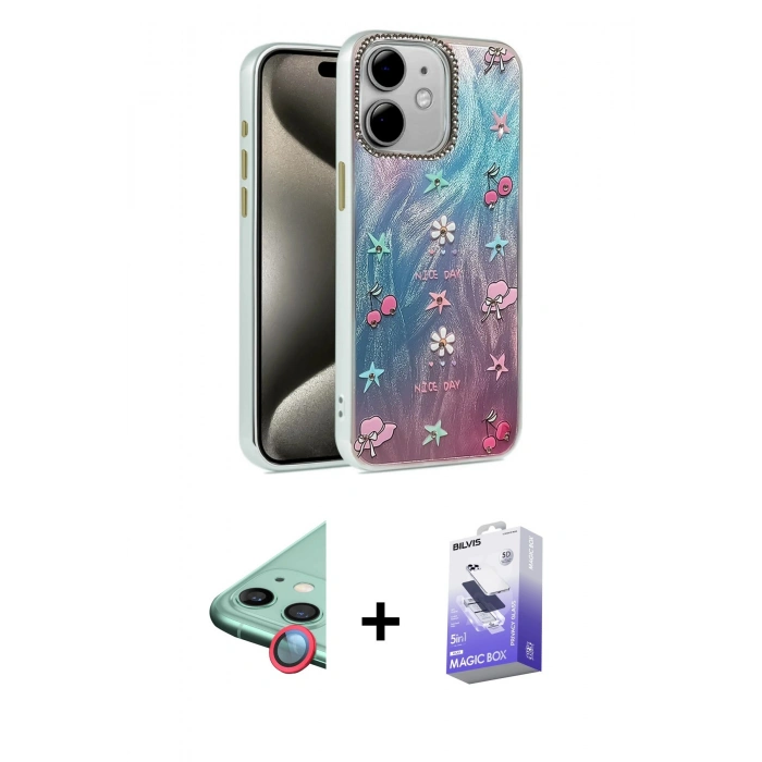 MARSİLYAN™- iPhone 11 Kılıf Zirve Modern Prime - Siyah Bilvis 5in1 5D Magic Hayalet Cam Ekran Koruyucu + Raze Metal Kamera Lens - KI