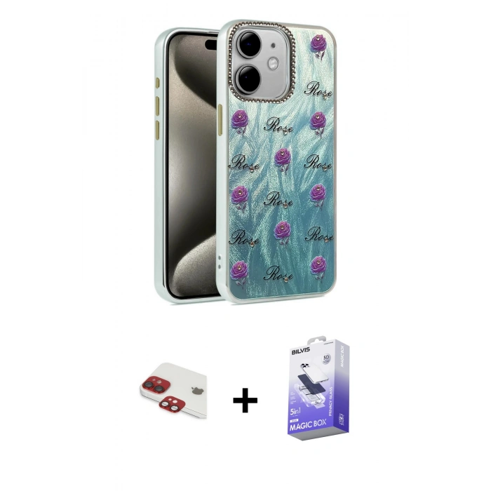 MARSİLYAN™- iPhone 11 Kılıf Zirve Modern Prime - Siyah Bilvis 5in1 5D Magic Hayalet Cam Ekran Koruyucu + Pers Alüminyum Kamera Lens - KI