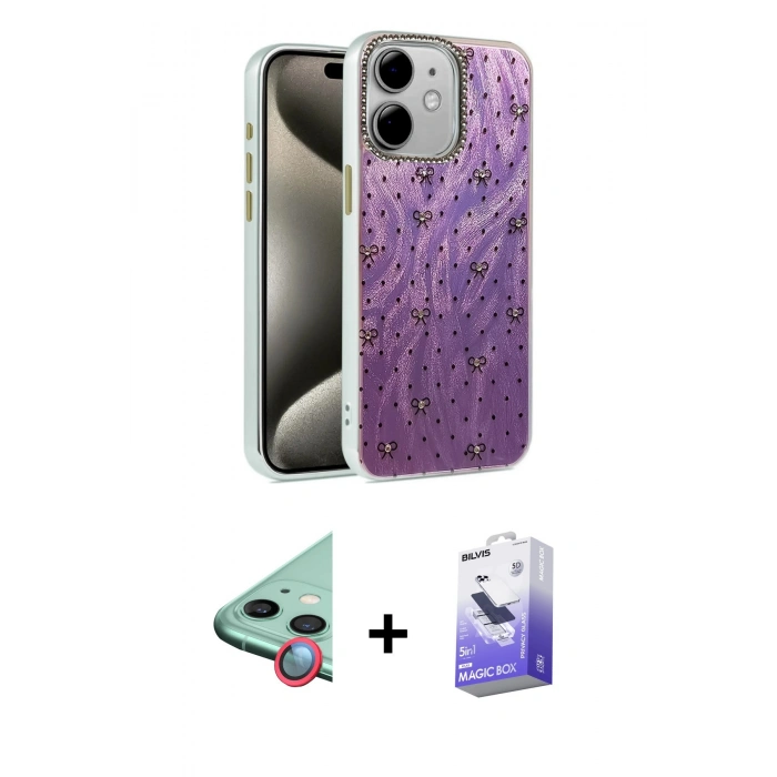 MARSİLYAN™- iPhone 11 Kılıf Zirve Modern Prime - Siyah Bilvis 5in1 5D Magic Hayalet Cam Ekran Koruyucu + Raze Metal Kamera Lens - KI