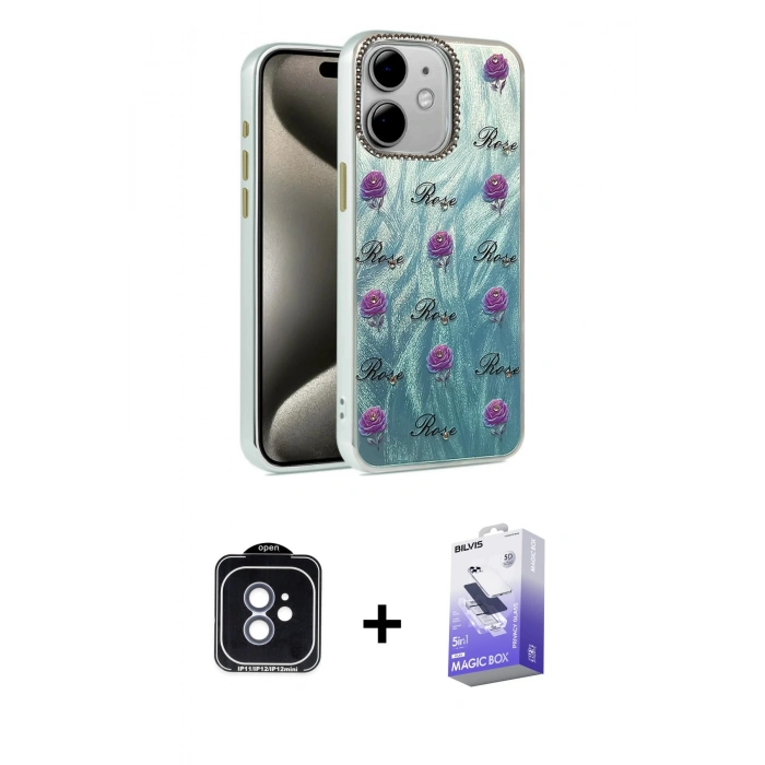 MARSİLYAN™- iPhone 11 Kılıf Zirve Modern Prime - Siyah Bilvis 5in1 5D Magic Hayalet Cam Ekran Koruyucu + PVD Metal Kamera Lens - MI