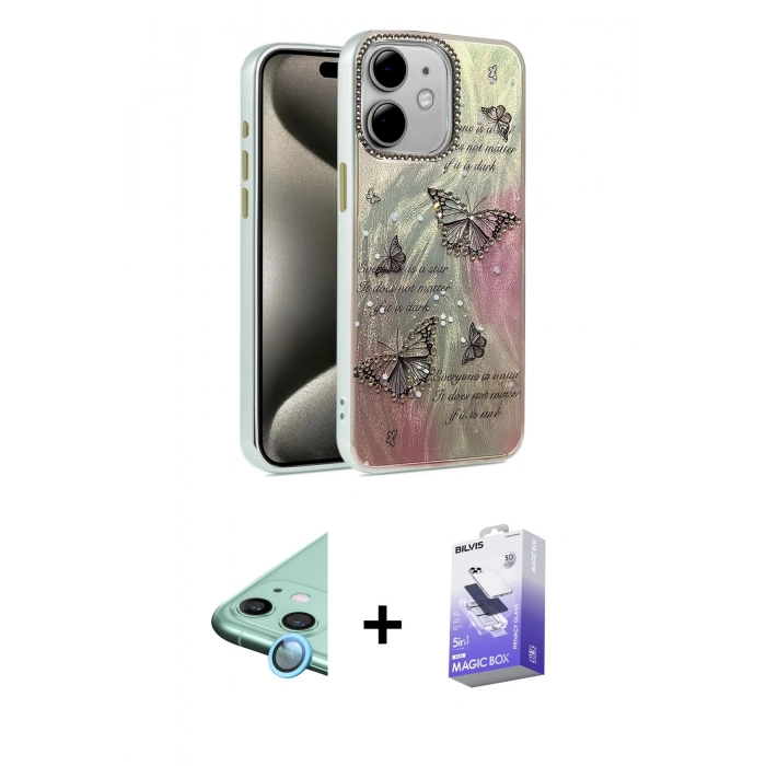 MARSİLYAN™- iPhone 11 Kılıf Zirve Modern Prime - Siyah Bilvis 5in1 5D Magic Hayalet Cam Ekran Koruyucu + Raze Metal Kamera Lens - MI