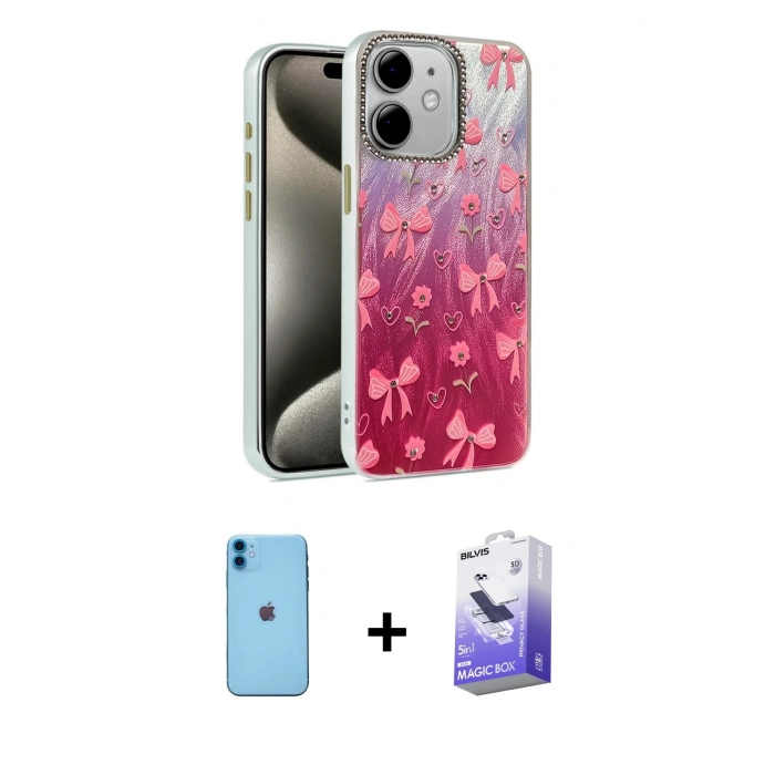 MARSİLYAN™- iPhone 11 Kılıf Zirve Modern Prime - Siyah Bilvis 5in1 5D Magic Hayalet Cam Ekran Koruyucu + Neon Fosforlu Kamera Lens - MI