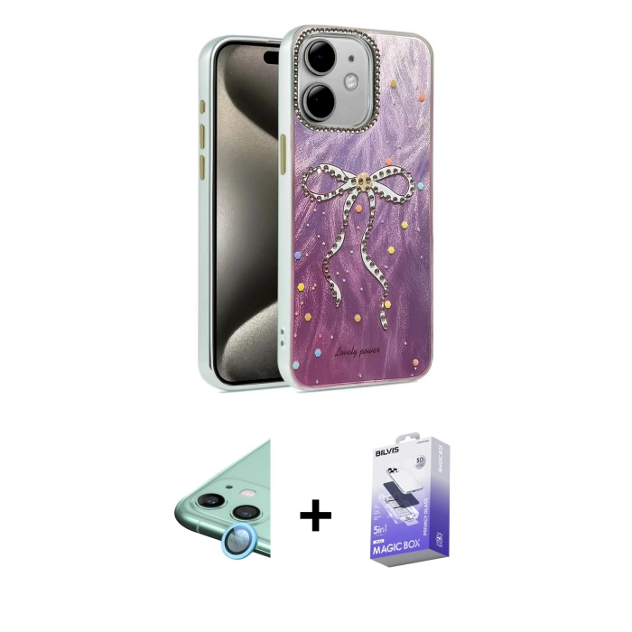 MARSİLYAN™- iPhone 11 Kılıf Zirve Modern Prime - Siyah Bilvis 5in1 5D Magic Hayalet Cam Ekran Koruyucu + Raze Metal Kamera Lens - MI
