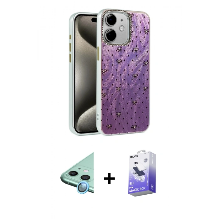 MARSİLYAN™- iPhone 11 Kılıf Zirve Modern Prime - Siyah Bilvis 5in1 5D Magic Hayalet Cam Ekran Koruyucu + Raze Metal Kamera Lens - MI