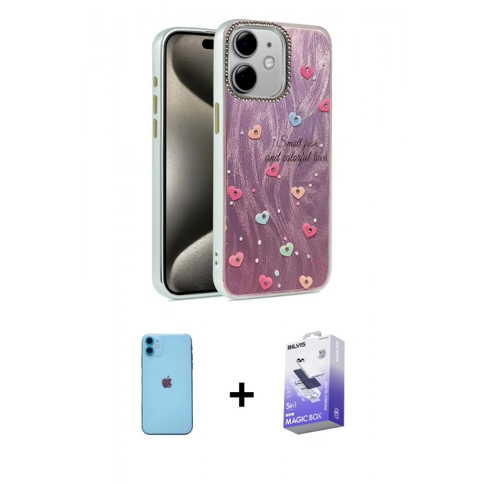 MARSİLYAN™- iPhone 11 Kılıf Zirve Modern Prime - Siyah Bilvis 5in1 5D Magic Hayalet Cam Ekran Koruyucu + Neon Fosforlu Kamera Lens - MI