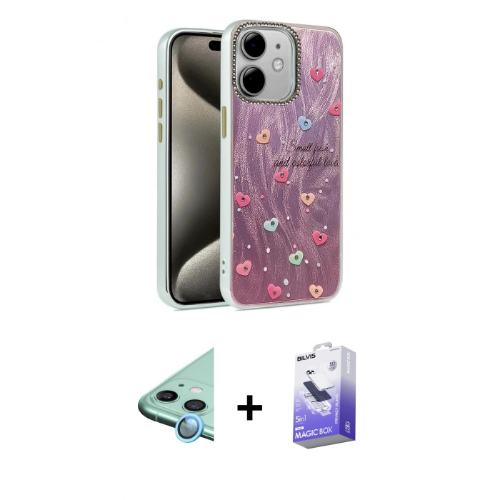 MARSİLYAN™- iPhone 11 Kılıf Zirve Modern Prime - Siyah Bilvis 5in1 5D Magic Hayalet Cam Ekran Koruyucu + Raze Metal Kamera Lens - MI