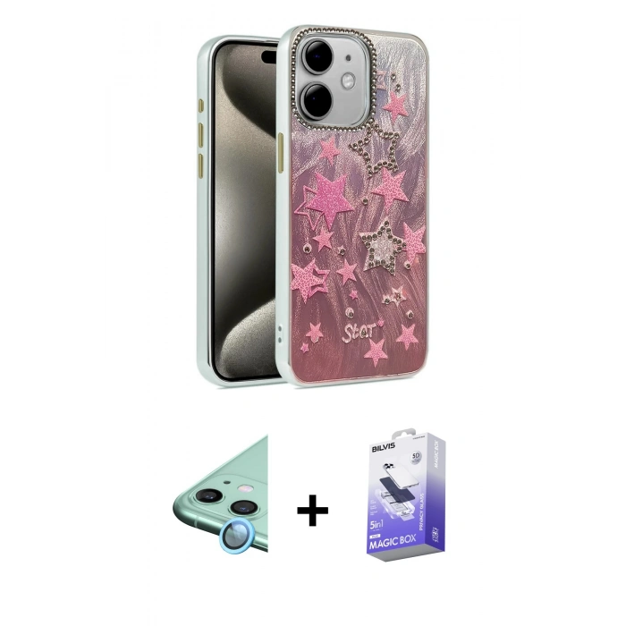MARSİLYAN™- iPhone 11 Kılıf Zirve Modern Prime - Siyah Bilvis 5in1 5D Magic Hayalet Cam Ekran Koruyucu + Raze Metal Kamera Lens - MI