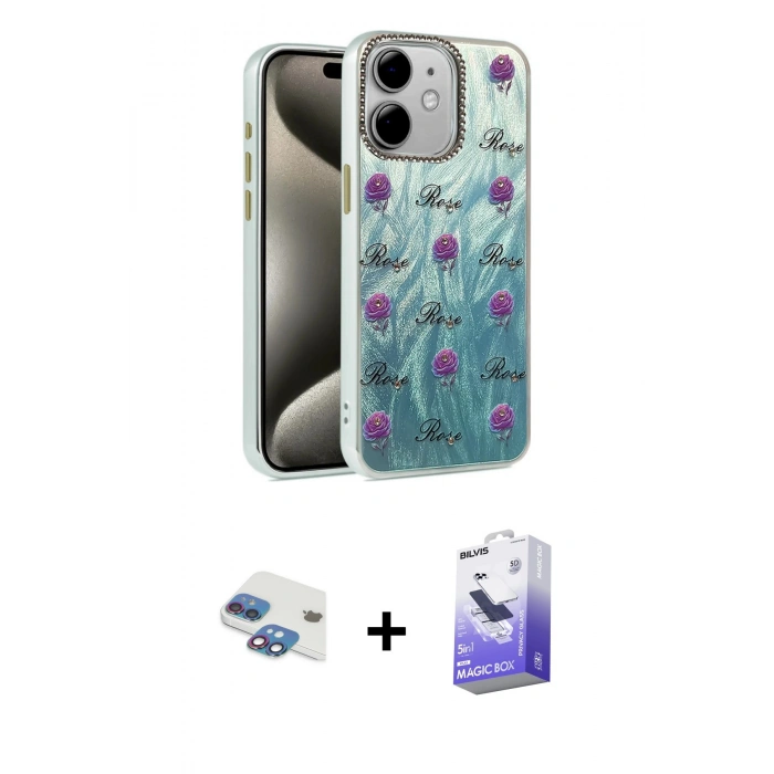 MARSİLYAN™- iPhone 11 Kılıf Zirve Modern Prime - Siyah Bilvis 5in1 5D Magic Hayalet Cam Ekran Koruyucu + Pers Alüminyum Kamera Lens - GI