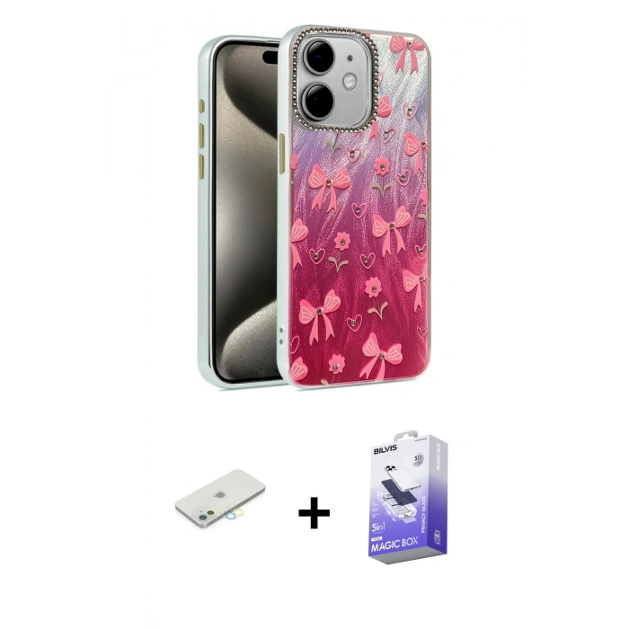 MARSİLYAN™- iPhone 11 Kılıf Zirve Modern Prime - Siyah Bilvis 5in1 5D Magic Hayalet Cam Ekran Koruyucu + Renkli Kamera Lens Koruma Cam - SI
