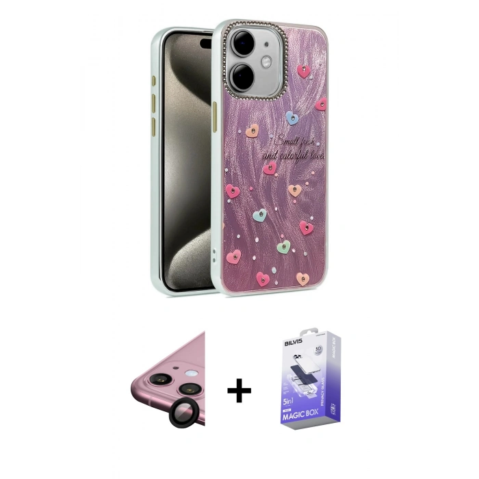 MARSİLYAN™- iPhone 11 Kılıf Zirve Modern Prime - Siyah Bilvis 5in1 5D Magic Hayalet Cam Ekran Koruyucu + Siyah Raze Metal Kamera Lens
