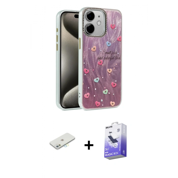 MARSİLYAN™- iPhone 11 Kılıf Zirve Modern Prime - Siyah Bilvis 5in1 5D Magic Hayalet Cam Ekran Koruyucu + Renkli Kamera Lens Koruma Cam - SI