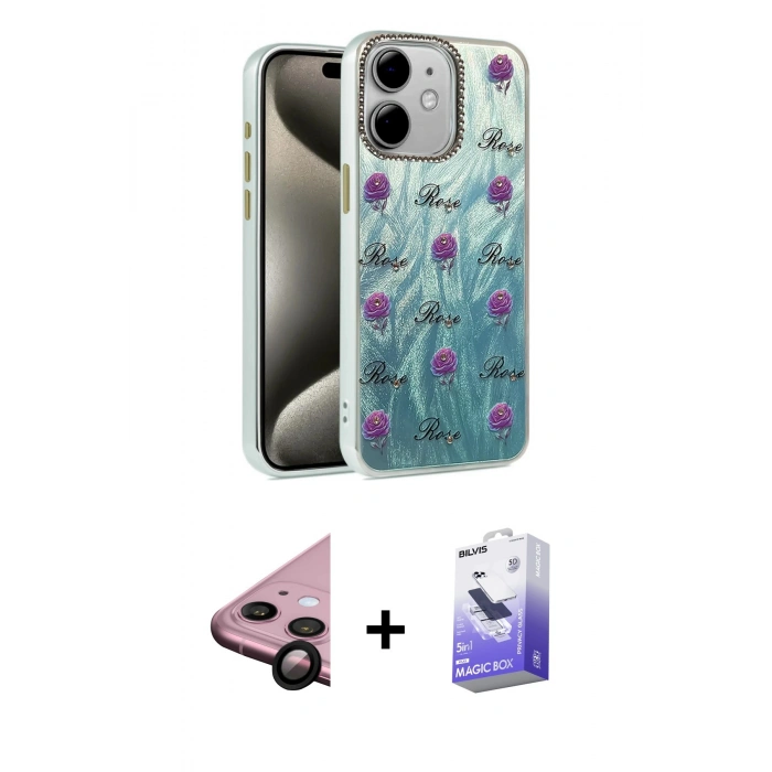 MARSİLYAN™- iPhone 11 Kılıf Zirve Modern Prime - Siyah Bilvis 5in1 5D Magic Hayalet Cam Ekran Koruyucu + Siyah Raze Metal Kamera Lens