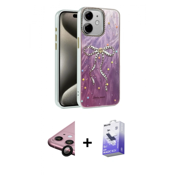 MARSİLYAN™- iPhone 11 Kılıf Zirve Modern Prime - Siyah Bilvis 5in1 5D Magic Hayalet Cam Ekran Koruyucu + Siyah Raze Metal Kamera Lens