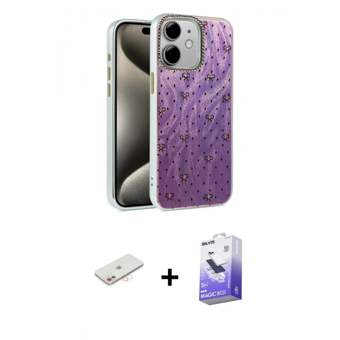 MARSİLYAN™- iPhone 11 Kılıf Zirve Modern Prime - Siyah Bilvis 5in1 5D Magic Hayalet Cam Ekran Koruyucu + Renkli Kamera Lens Koruma Cam - YL