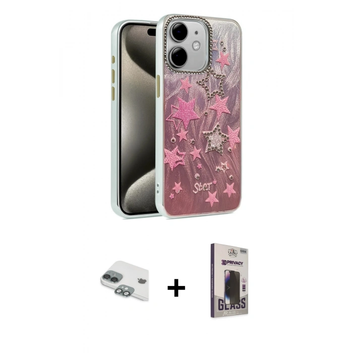 MARSİLYAN™- iPhone 11 Kılıf Zirve Modern Prime - Siyah Bilvis Hayalet Cam Ekran Koruyucu + Pers Alüminyum Kamera Lens - YL