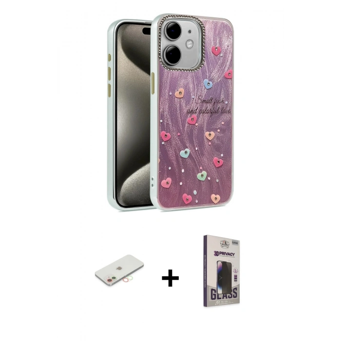 MARSİLYAN™- iPhone 11 Kılıf Zirve Modern Prime - Siyah Bilvis Hayalet Cam Ekran Koruyucu + Renkli Kamera Lens Koruma Cam - YL