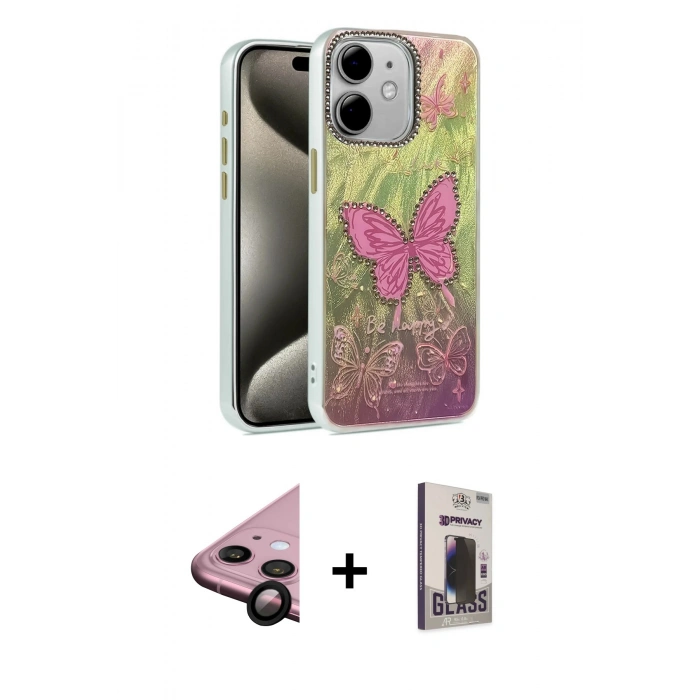 MARSİLYAN™- iPhone 11 Kılıf Zirve Modern Prime - Siyah Bilvis Hayalet Cam Ekran Koruyucu + Raze Metal Kamera Lens - SH