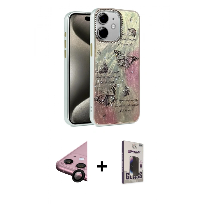 MARSİLYAN™- iPhone 11 Kılıf Zirve Modern Prime - Siyah Bilvis Hayalet Cam Ekran Koruyucu + Raze Metal Kamera Lens - SH