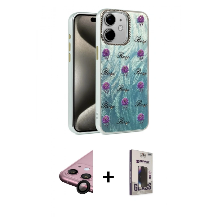 MARSİLYAN™- iPhone 11 Kılıf Zirve Modern Prime - Siyah Bilvis Hayalet Cam Ekran Koruyucu + Raze Metal Kamera Lens - SH