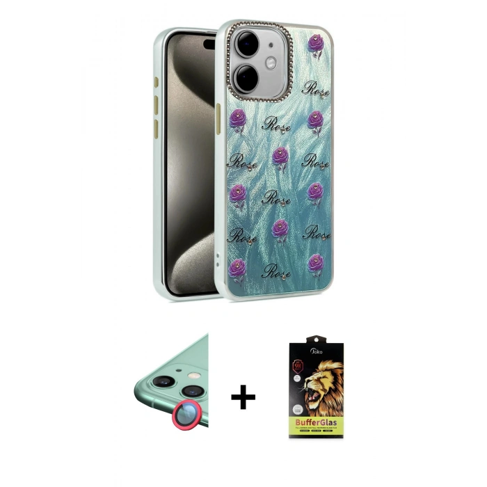 MARSİLYAN™- iPhone 11 Kılıf Zirve Modern Prime - Siyah Buffer Cam Ekran Koruyucu + Raze Metal Kamera Lens - KI