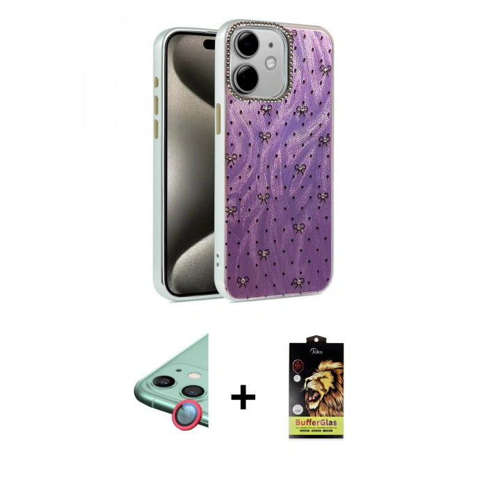 MARSİLYAN™- iPhone 11 Kılıf Zirve Modern Prime - Siyah Buffer Cam Ekran Koruyucu + Raze Metal Kamera Lens - KI