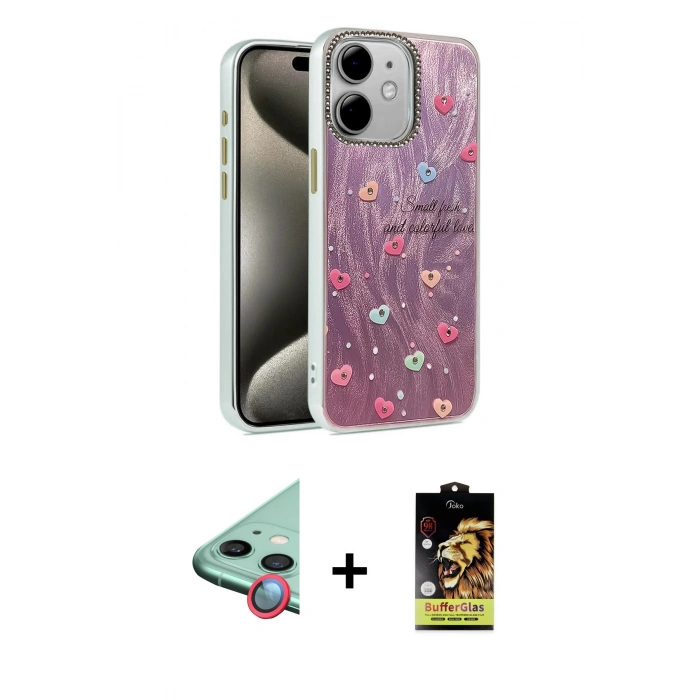 MARSİLYAN™- iPhone 11 Kılıf Zirve Modern Prime - Siyah Buffer Cam Ekran Koruyucu + Raze Metal Kamera Lens - KI
