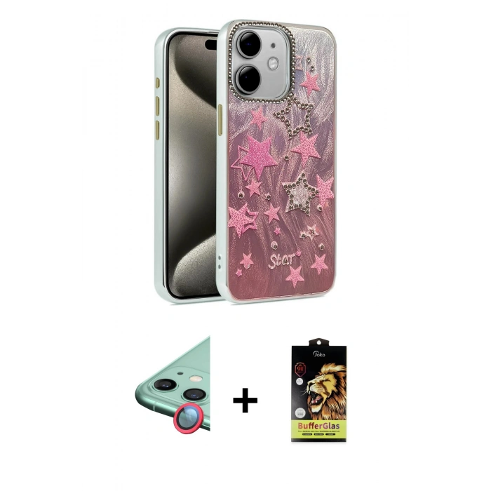 MARSİLYAN™- iPhone 11 Kılıf Zirve Modern Prime - Siyah Buffer Cam Ekran Koruyucu + Raze Metal Kamera Lens - KI