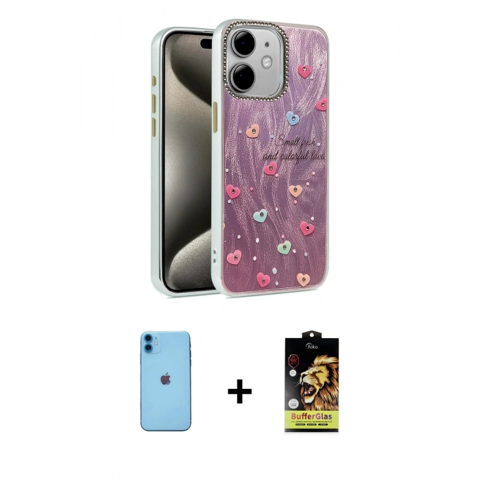 MARSİLYAN™- iPhone 11 Kılıf Zirve Modern Prime - Siyah Buffer Cam Ekran Koruyucu + Neon Fosforlu Kamera Lens - MI