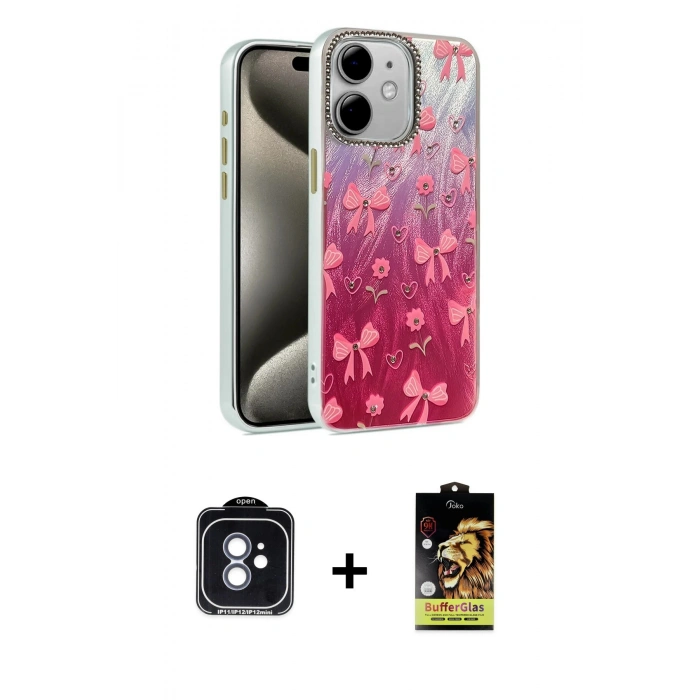 MARSİLYAN™- iPhone 11 Kılıf Zirve Modern Prime - Siyah Buffer Cam Ekran Koruyucu + PVD Metal Kamera Lens - MI