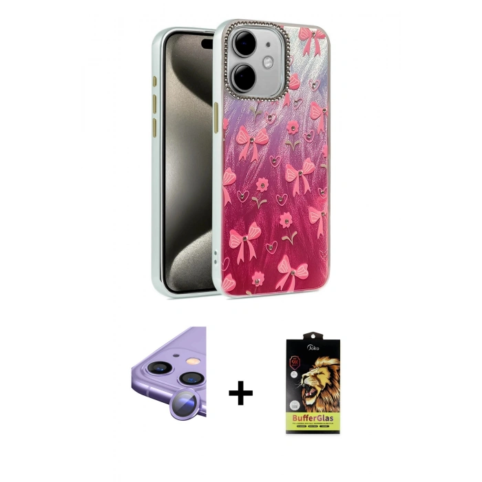 MARSİLYAN™- iPhone 11 Kılıf Zirve Modern Prime - Siyah Buffer Cam Ekran Koruyucu + Mor Raze Metal Kamera Lens