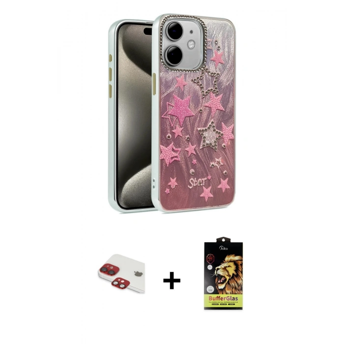 MARSİLYAN™- iPhone 11 Kılıf Zirve Modern Prime - Siyah Buffer Cam Ekran Koruyucu + Pers Alüminyum Kamera Lens - KI