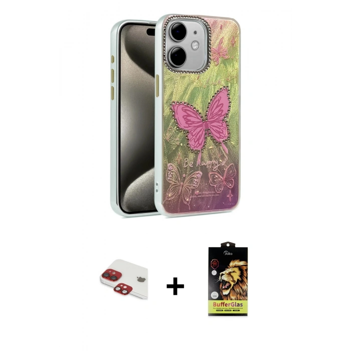 MARSİLYAN™- iPhone 11 Kılıf Zirve Modern Prime - Siyah Buffer Cam Ekran Koruyucu + Pers Alüminyum Kamera Lens - KI
