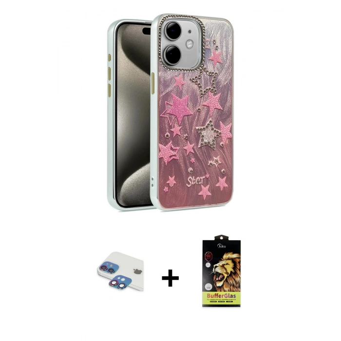 MARSİLYAN™- iPhone 11 Kılıf Zirve Modern Prime - Siyah Buffer Cam Ekran Koruyucu + Pers Alüminyum Kamera Lens - GI
