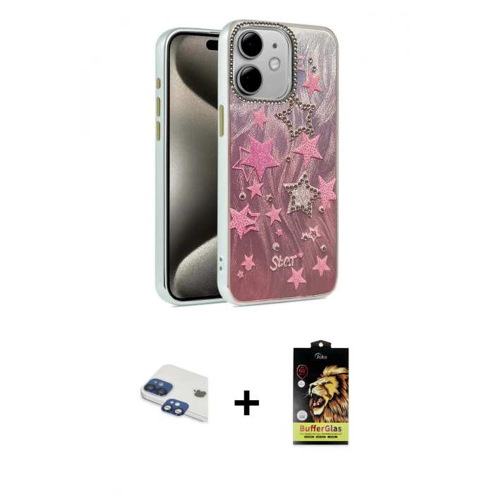 MARSİLYAN™- iPhone 11 Kılıf Zirve Modern Prime - Siyah Buffer Cam Ekran Koruyucu + Pers Alüminyum Kamera Lens - LT