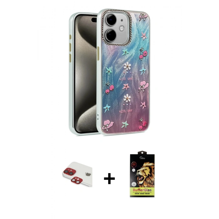 MARSİLYAN™- iPhone 11 Kılıf Zirve Modern Prime - Siyah Buffer Cam Ekran Koruyucu + Pers Alüminyum Kamera Lens - KI