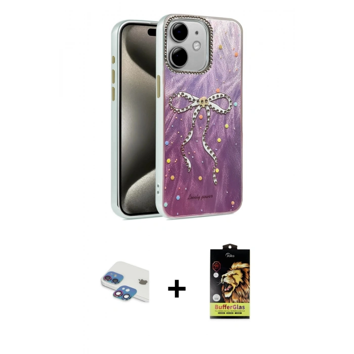 MARSİLYAN™- iPhone 11 Kılıf Zirve Modern Prime - Siyah Buffer Cam Ekran Koruyucu + Pers Alüminyum Kamera Lens - GI