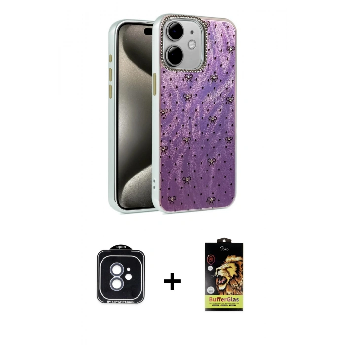 MARSİLYAN™- iPhone 11 Kılıf Zirve Modern Prime - Siyah Buffer Cam Ekran Koruyucu + PVD Metal Kamera Lens - MI
