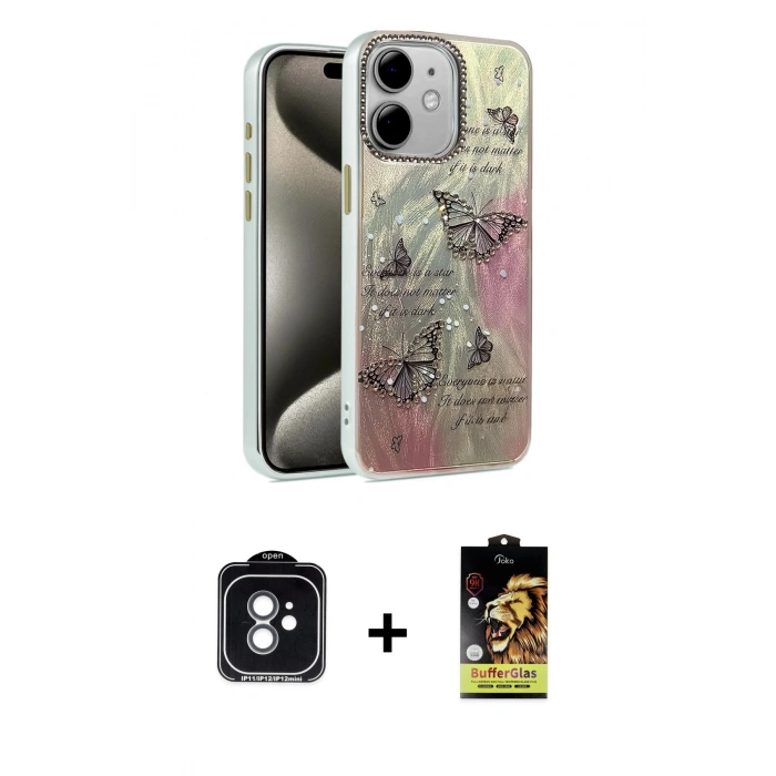 MARSİLYAN™- iPhone 11 Kılıf Zirve Modern Prime - Siyah Buffer Cam Ekran Koruyucu + PVD Metal Kamera Lens - YL