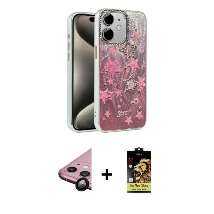 MARSİLYAN™- iPhone 11 Kılıf Zirve Modern Prime - Siyah Buffer Cam Ekran Koruyucu + Raze Metal Kamera Lens - SH