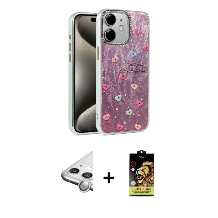 MARSİLYAN™- iPhone 11 Kılıf Zirve Modern Prime - Siyah Buffer Cam Ekran Koruyucu + Raze Metal Kamera Lens - GS