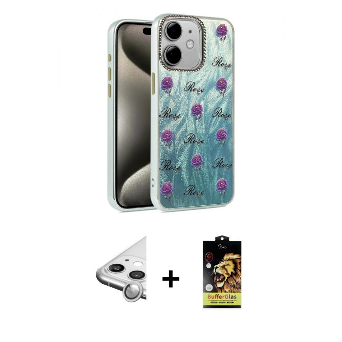 MARSİLYAN™- iPhone 11 Kılıf Zirve Modern Prime - Siyah Buffer Cam Ekran Koruyucu + Raze Metal Kamera Lens - GS
