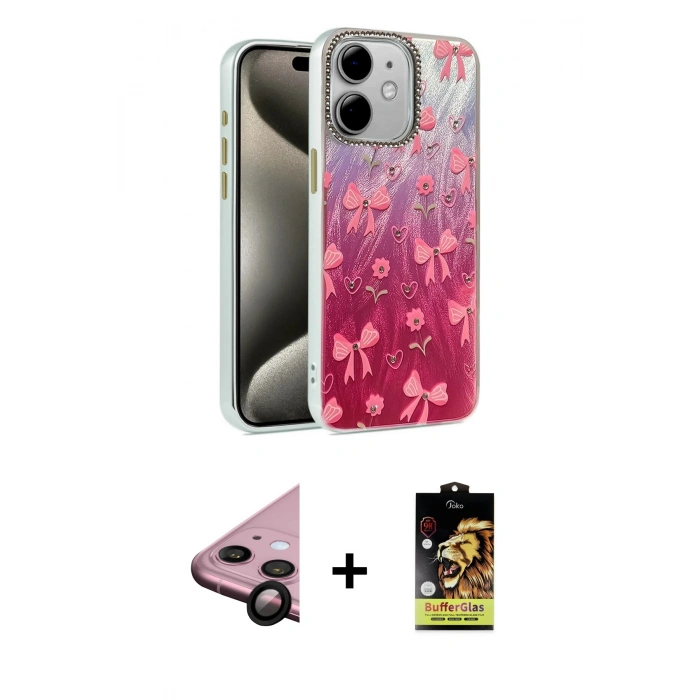 MARSİLYAN™- iPhone 11 Kılıf Zirve Modern Prime - Siyah Buffer Cam Ekran Koruyucu + Raze Metal Kamera Lens - SH